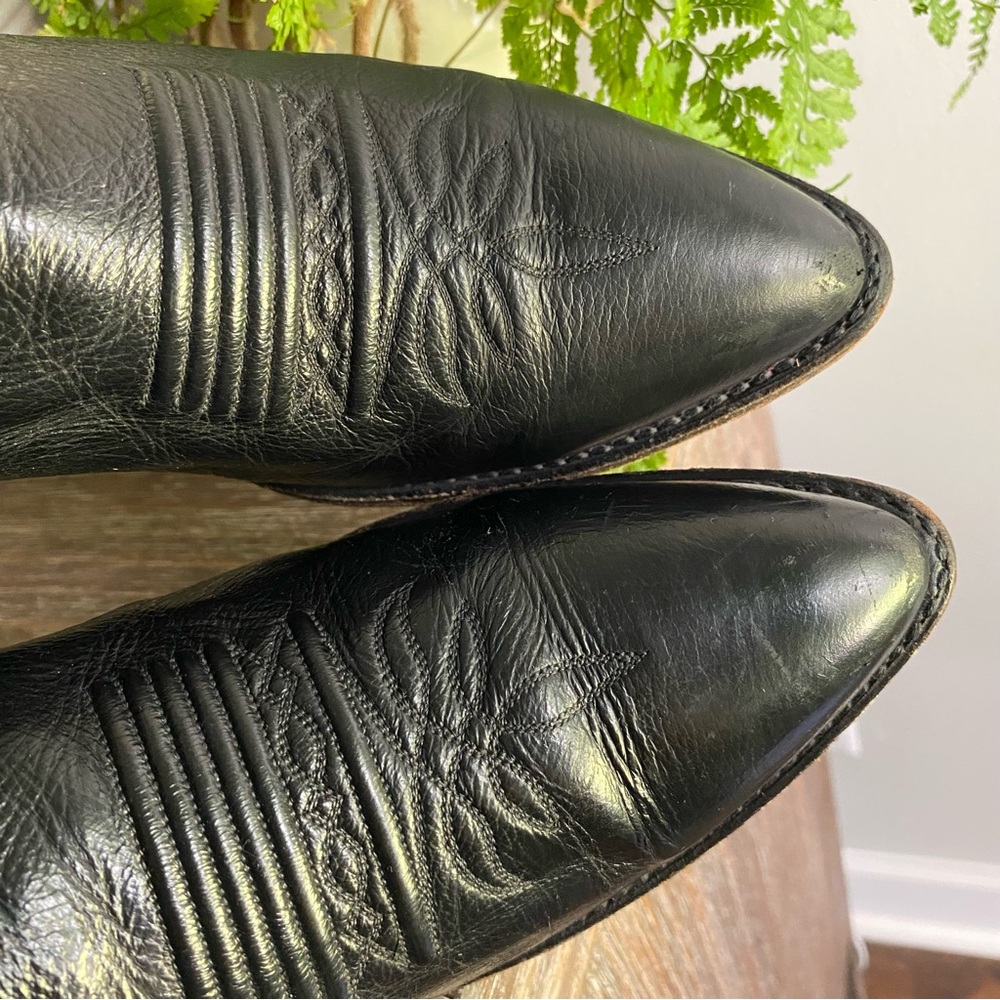 Vintage Mens Dan Post Leather Western Cowboy Boots 8.5 D Black - Picture 3 of 11